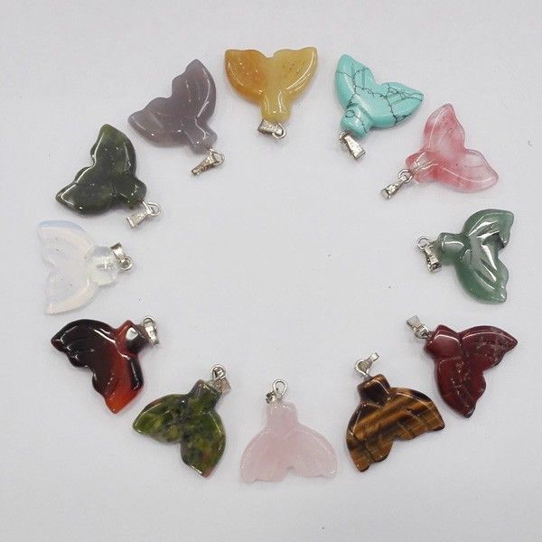 

оптовая природный камень китовый хвост подвески подвески подвески хвост смешанные каменные подвески для ювелирных изделий 12 шт. / лот беспл, Bronze;silver