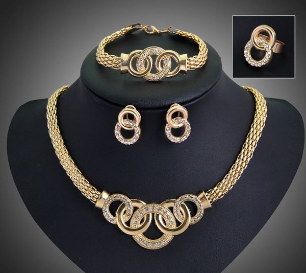 

Женщины ювелирные наборы 18K позолоченные 4 шт. горячие продажа дизайн Кристалл ожерелье браслет кольцо серьги наборы свадебный комплект DB