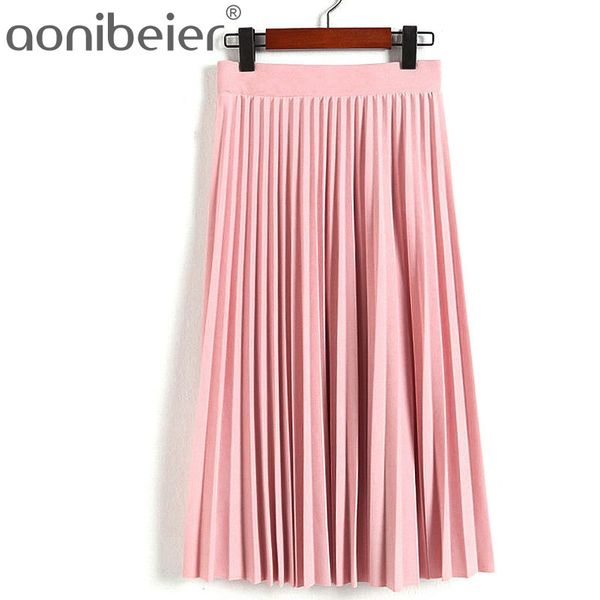 

aonibeier fashion women's high waist pleated solid color length elastic skirt promotions lady black pink party casual skirts