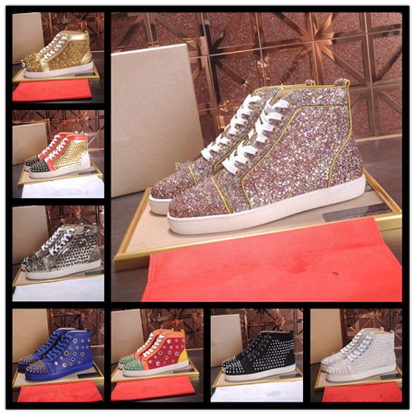 

дешевые красное дно кроссовки для мужчин роскошные черные замши с шипами мода повседневная мужская женская обувь 2017 дизайнер досуг тренеры, Black