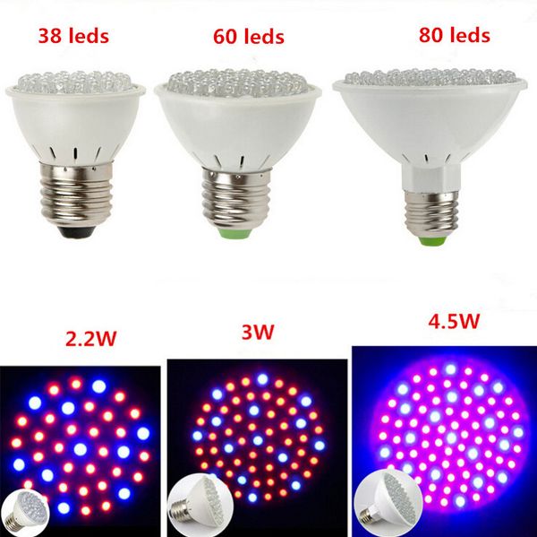 

E27 38leds 60leds 80leds 3W Hydroponic Plant Grow Lights 4.5W LED Light Bulb 110V-220V RED and BLUE Garden Greenhouse Aquarium Light