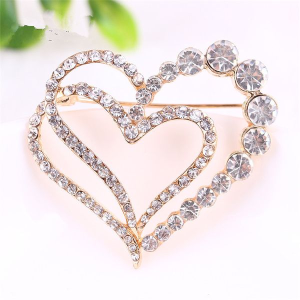 

cute heart brooch for women gift wholesale silver/gold color rhinestone crystal pin 2017 jewelry, Gray