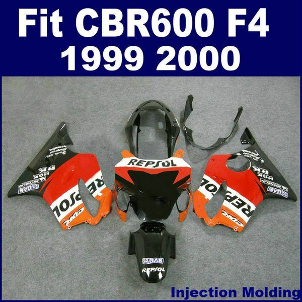 7Hifts + 100% HONDA CBR600 F4 1999 2000 Enjeksiyon kalıplama için fairing siyah kırmızı turuncu 99 00 cbr 600 f4 fairings kitleri KMUY