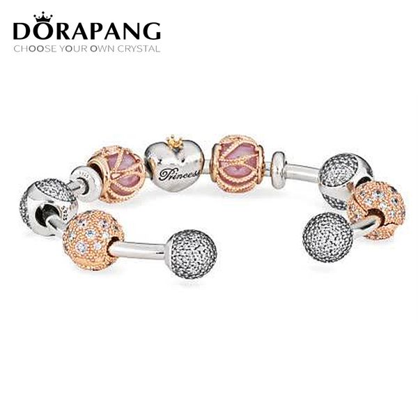 

dorapang 925 sterling silver double-headed classic crystal bracelet clear cz charm bead fit diy bracelets set factory wholesale, Golden;silver