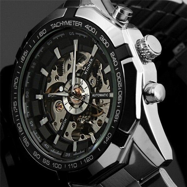 

casual watches winner luminous clock men automatic watch skeleton military watch mechanical relogio male montre dieseler watch mens relojes, Slivery;brown