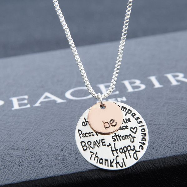 

fashion two-tone "be" graffiti charm necklace circle pendant necklaces jewelry women for christmas gift sale, Silver
