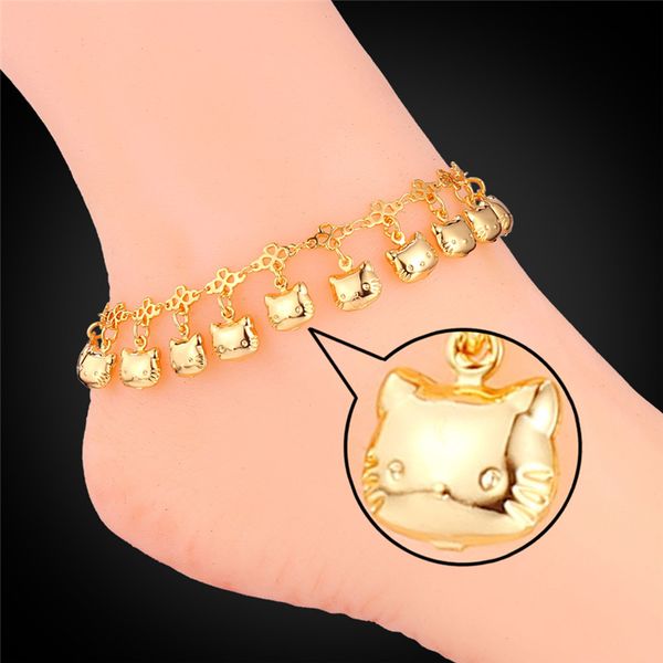 

Women Ankle Chains 18K Real Gold/Platinum Plated Lovely Cats Charms Sandal jewelry for Girls Anklets Bracelets