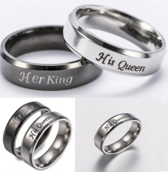 

bague anel women men couples jewelry titanium steel king queen wedding promise rings gifts for lovers, Silver