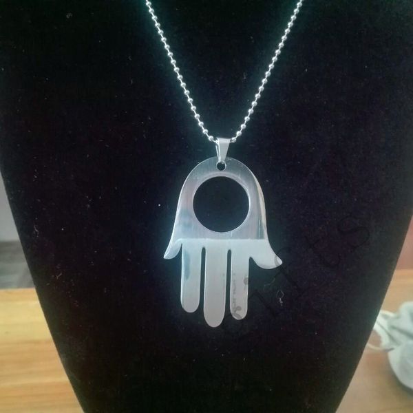 

open hamsa hand stainless steel pendants charm&chain ship free, Silver