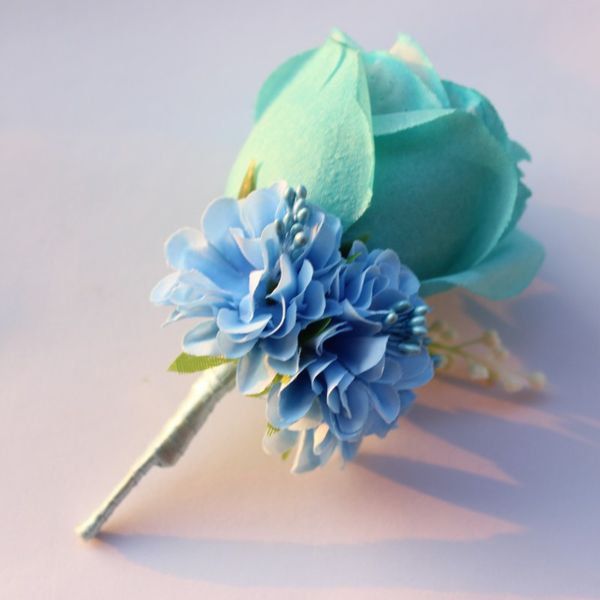 Großhandel- Elfenbein weiß gelbblau Hochzeit Blumen Bräutigam Boutonniere beste Mann Groomsman Pin Brosch