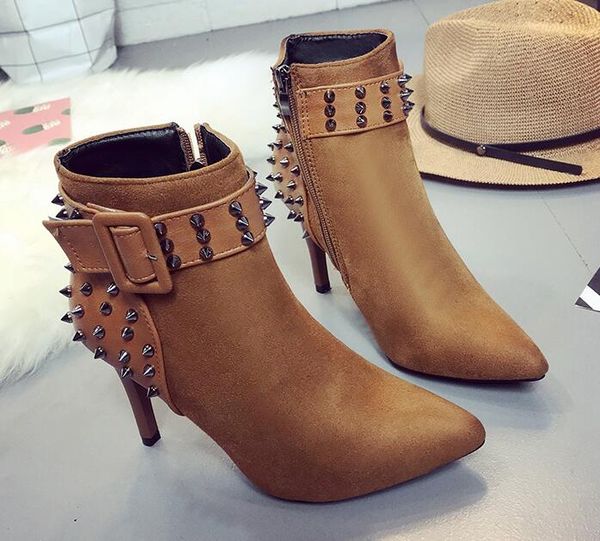 luxury rivet pointed toe ankle boots
