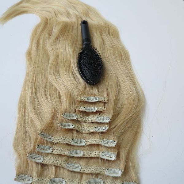 280 g 20 22 Zoll Clip-in-Echthaarverlängerungen brasilianisches Haar 613#/Bleach Blonde Remy Glattes Haar webt 8 Stück/Set mit kostenlosem Kamm