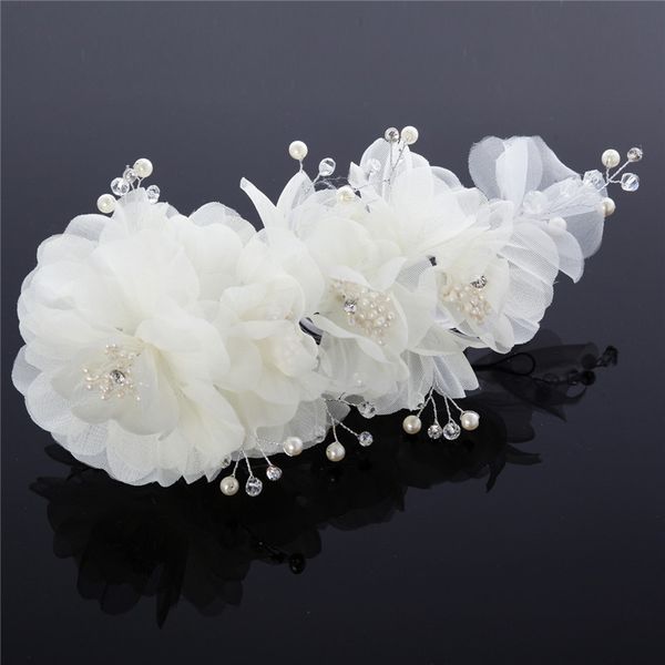 

new arrive ivory or pink flowers hair accessories bridal tiaras pearl bead handmade flower party prom embellished fascinator headwear, Silver