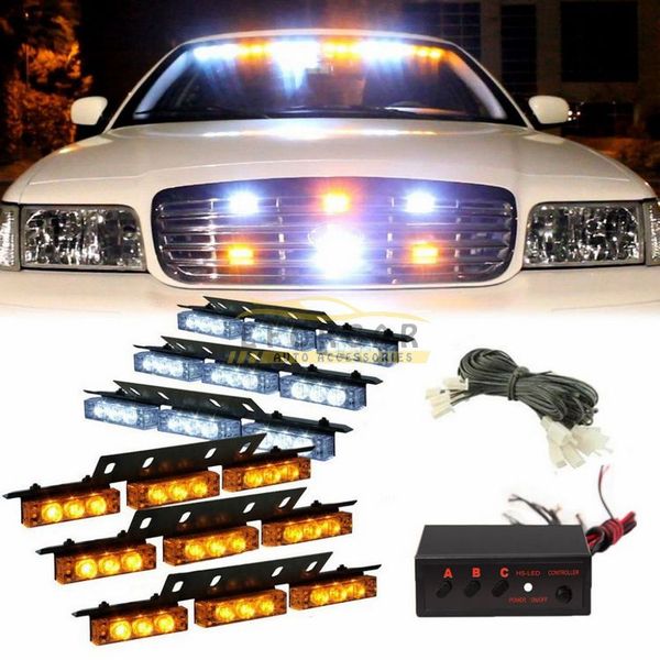 

54 led truck car vehicle strobe warning light/lightbars for deck dash grill windshield headliner white amber or amber