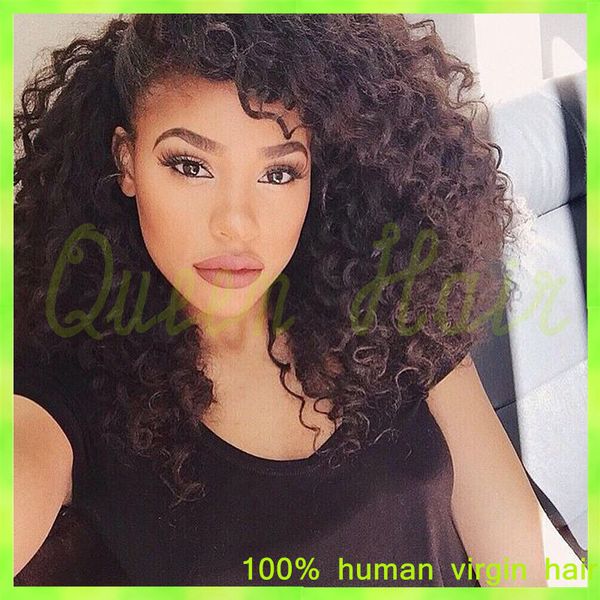 Full Lace Human Hair Wigs Brazilian Curly Virgin Hair 10mm Curl 12