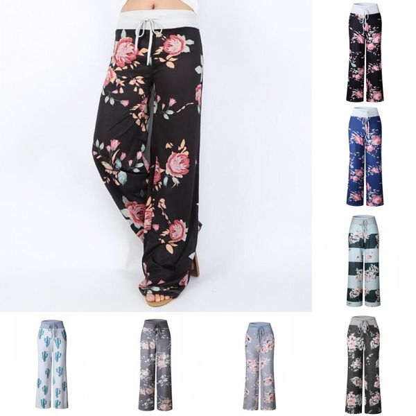 

yoga pants wide leg women casual loose floral striped camouflage trousers ladies summer long pants plus size s--3xl, Black
