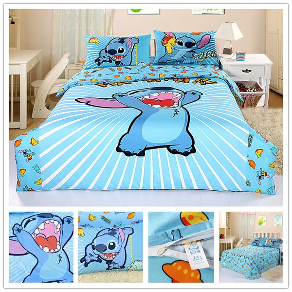 Grosshandel Kostenloser Versand Lilo Und Stitch Bettwasche Jungen Bettbezug Queen Doppel Bettwasche Set Karikatur 100 Cotton Bett Gesetzt Kinder