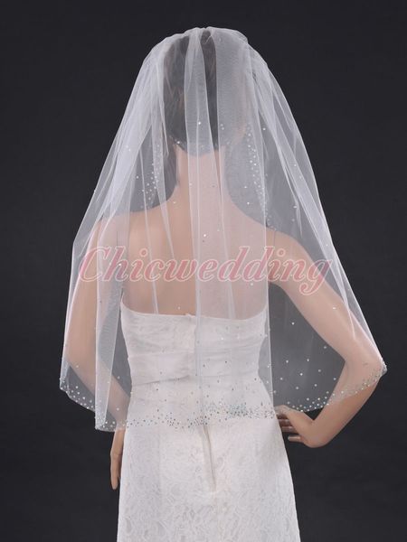 Beads /& Crystals New 2T White Ivory Wedding Fingertip Length Bridal Veil Comb