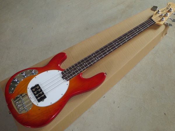 

Left Handed High Quality Ernie Ball Sting Ray 4 String Music Man Cherry Burst Electric Bass Guitar Free shipping