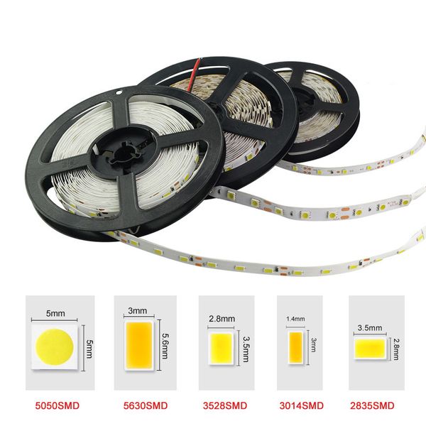 

led strip lights 5050 3528 5630 3014 2835 smd warm white red green blue rgb flexible 5m roll 300 leds ribbon waterproof / non-waterproof