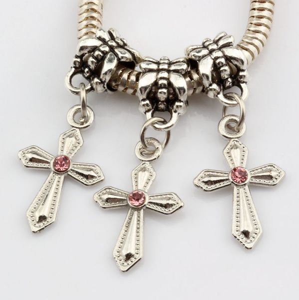 

розовый горный хрусталь меч в форме креста очарование мотаться шарик fit браслет diy ювелирных изделий 12 мм * 30 мм, Bronze;silver