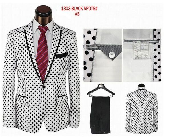 

wholesale-2015 unique printed dots fashion suit &tuxedo comes in 2 colors(white surface black dots, White;black
