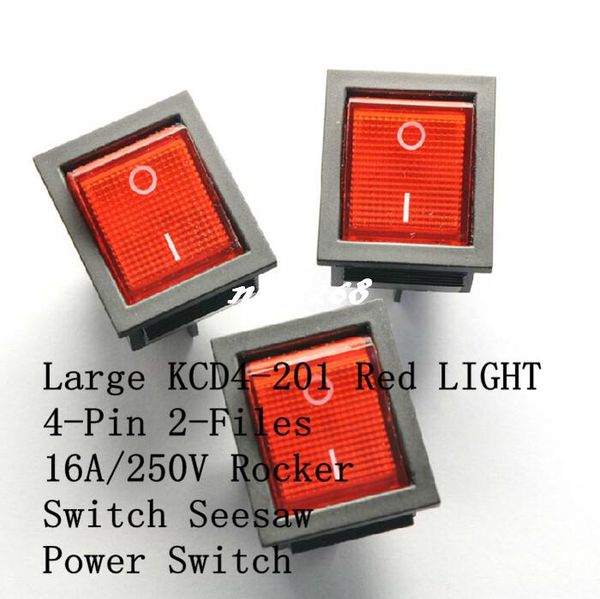 Бесплатная доставка Красный Rocker Switch KCD4-201 4 футов 2 файлов подсветкой rocker power switch 16A / 250 в (100 шт. / лот)
