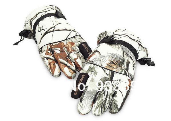 

wholesale-polyester + fleece snow bionic camouflage outdoor gloves camouflage waterproof gloves in winter, Blue;gray