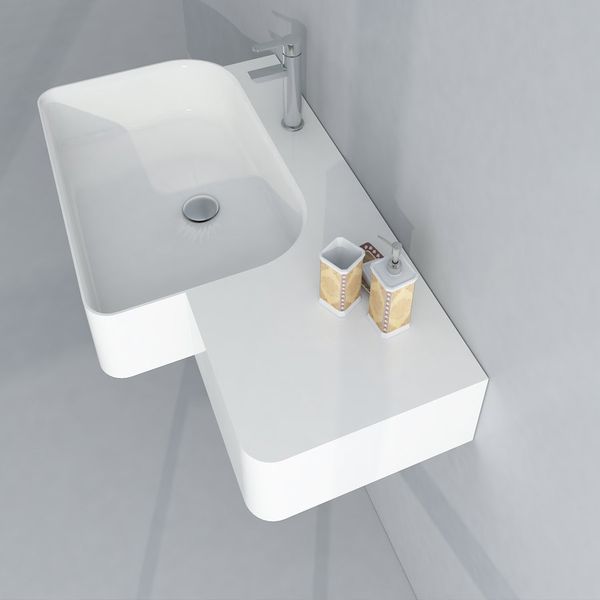 

Rectangular Bathroom Solid Surface Stone Wash Basin wall hung Matt White Or Glossy Laundry Vessel Sink RS38186