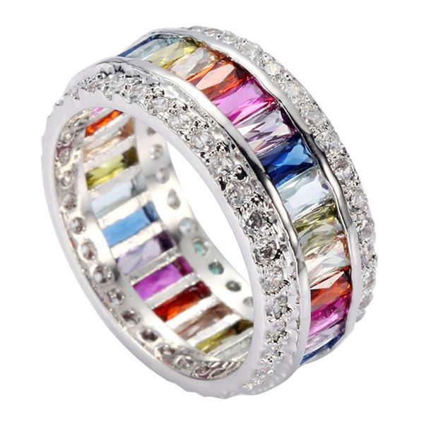 

noble generous mn489 sz#6 7 8 9 pink red peridot morganite blue amethyst cubic zirconia casual copper rhodium plated classic rings, Silver