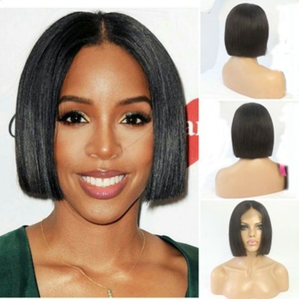 Diva1 corte contundente Bob Cheio de laço de cabelo humano peruca 10 polegadas Virgin Brazilian Fechamento Bobs Laces Perucas dianteiras para mulheres negras 150% densidade