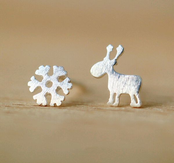 

s925 pure silver jewelry 925 sterling silver snowflakes fawn drawbench studs drawing earrings personality high grade anti allergic eardrop, Golden;silver