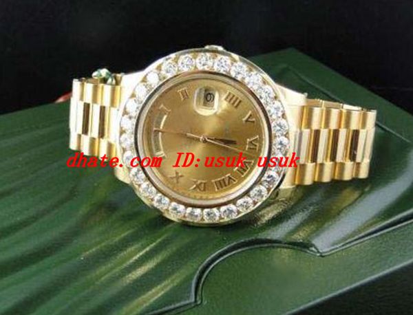 

luxury wristwatch amazing mens 2 ii 18k 41mm yellow gold bigger diamond watch automatic mens watch men's watches quality, Slivery;brown