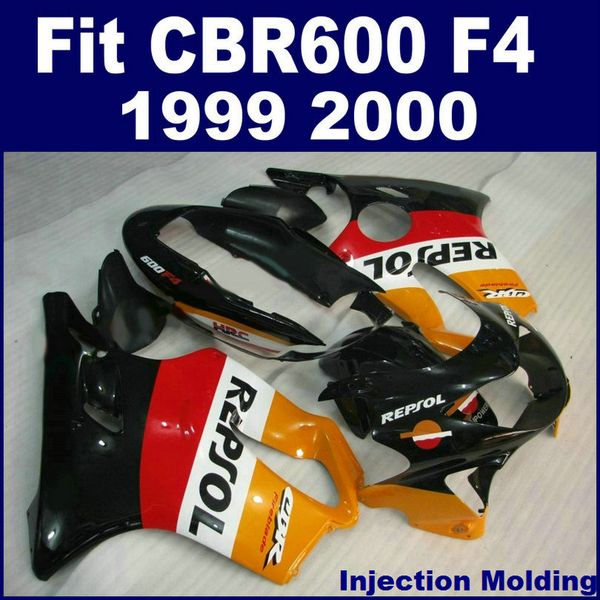 100 parti di stampaggio ad iniezione kit carenatura completa per honda cbr 600 f4 1999 2000 giallo rosso nero 99 00 cbr600 f4 bodykits iloj