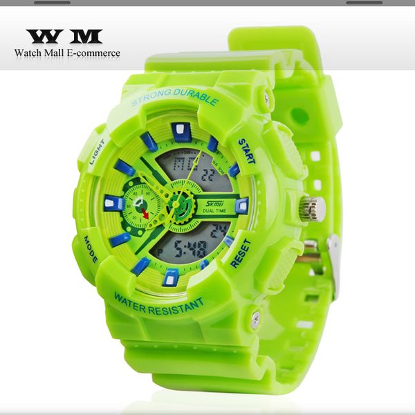 

мода skmei женщины мужчины спортивные часы аналоговые электронные relogio водонепроницаемый кварцевые часы военные светодиодные многофункцио, Slivery;brown