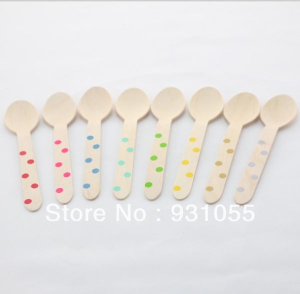 

wholesale-200 pcs 6.5" wooden utensils cutlery chevron wooden spoons polka dot stripe mix colors ing