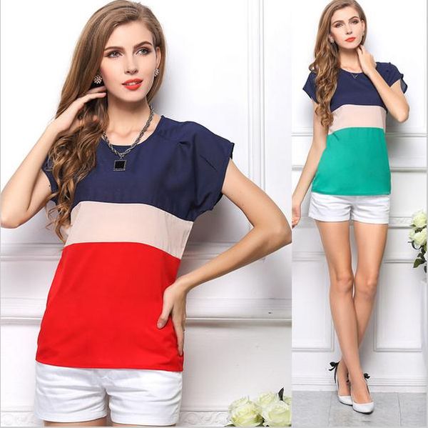 

S-XXXLSize новые женщины летние блузки футболки полоса шифон блузка Roupas Femininas с коротк