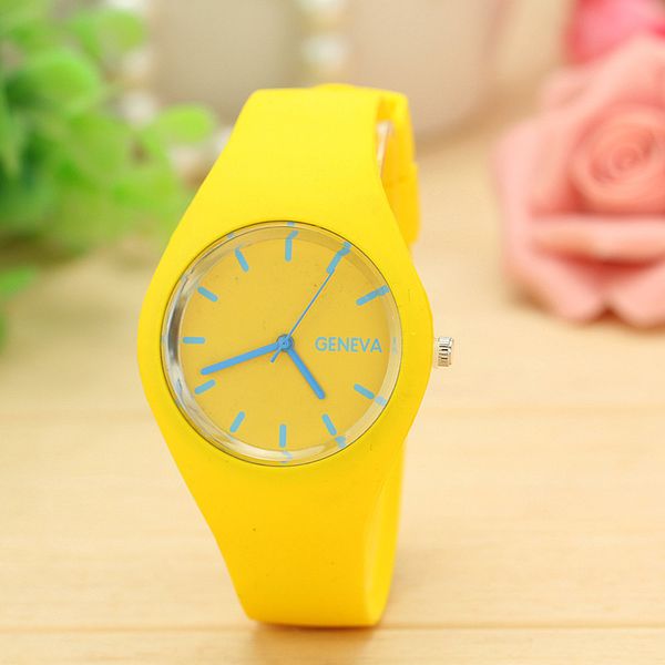 

jelly geneva candy watch rubber colorful strap men women wristwatches silicone fashion student gitf quartz watches, Slivery;brown