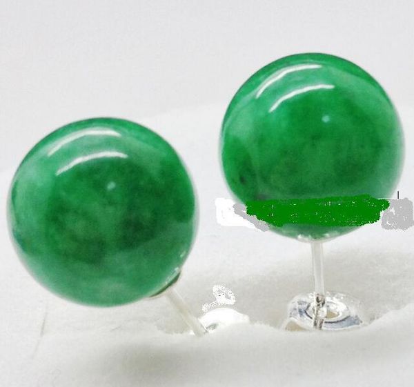 

6pcs/3pair 10mm Pretty New Natural Green Jadeite Jade 925 Sterling Silver Stud Earrings