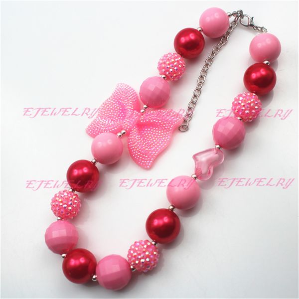 

pink knot children girls bubblegum chunky necklace valentines girls necklace cb541, Silver
