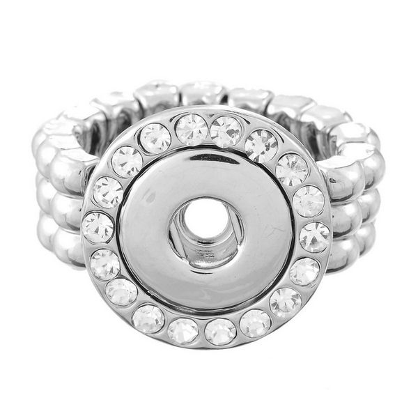

2020 new fashion elastic rope style chunk rhinestone button ring diy snap jewelry for style, Silver