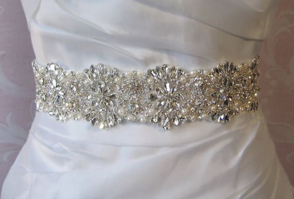 

luxurious pearls swarovski crystals wedding sashes bridal belts, White