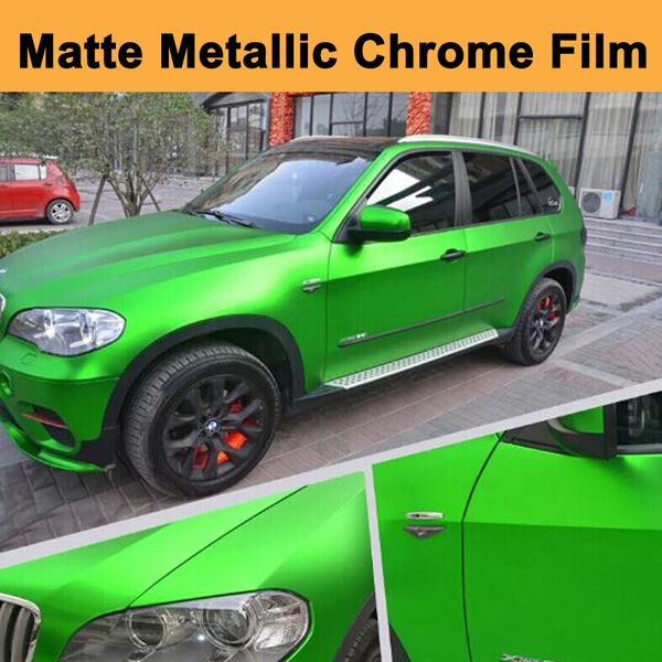 

metallic chrome apple green vinyl car wrapping film with air release matte chrome green wrap foil vehicle styling 1.52x20m/roll