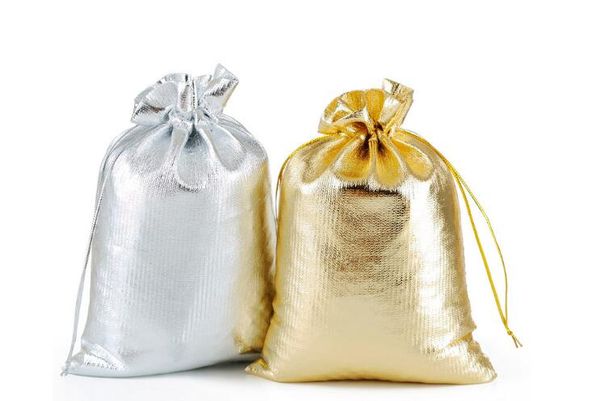 Sacos de presente de natal de jóias por atacado / moda 3 tamanhos de ouro banhado fio de cetim sacos de jóias de presente de jóias saco de doces de embalagem 7x9 cm 9x12 cm