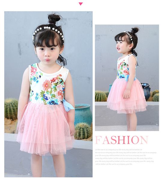 

1-5 yrs girls floral tutu dresses, summer cotton tulle dress, baby kids printed party clothing, 5bb406ds-93, Red;yellow