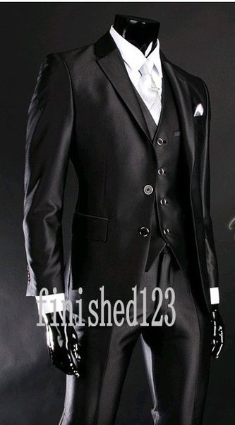 

new arrivals two button black groom tuxedos notch lapel groomsmen man wedding prom dinner suits (jacket+pants+vest+tie) g5112, Black;gray