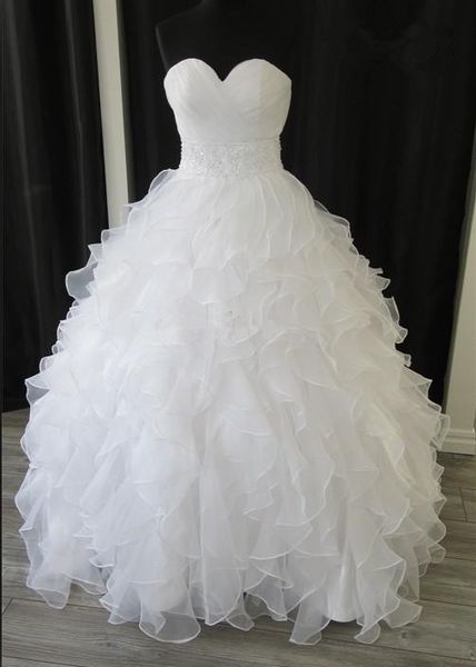 

2019 ruffles organza wedding dresses sweetheart beads ball gown floor length bridal gowns lace up back custom made w919, White