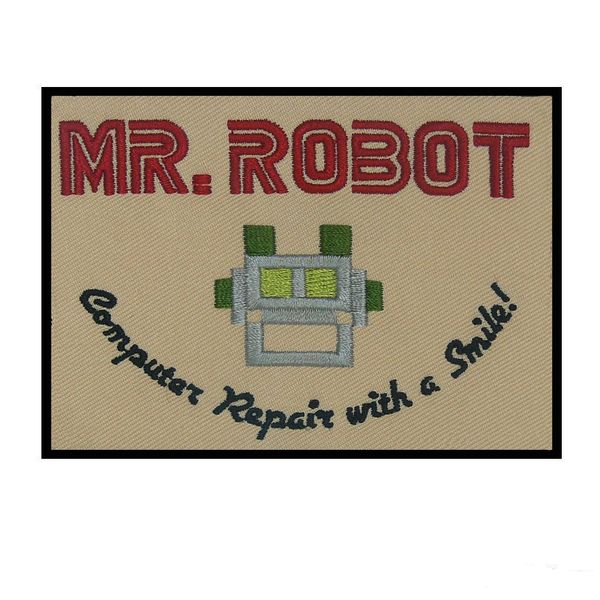 Heißer Verkauf MR. ROBOT Hochwertige Stickerei zum Aufnähen auf heißversiegelte Jacke, Rückseite, Kappe, Taschen, Aufnäher