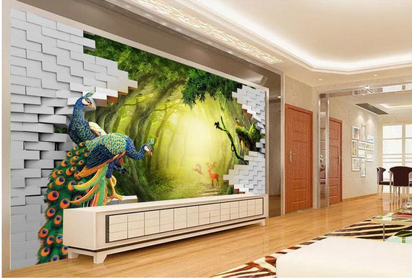 

wallpaper walls 3d secret garden peacock deer 3d wallpaper custom mural peacock