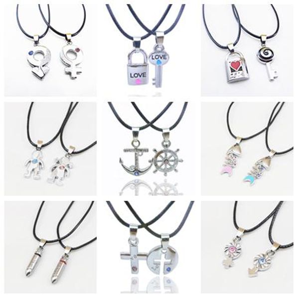 

2 neaklaces for lovers couples girlfriends, pu chains, with various pendants, not fade, and ing, Silver